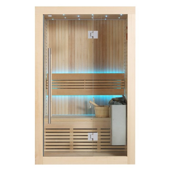 Finská sauna EAGO AWT B1113C hemlock 120×105 4,5 kW TheWall Bi-O