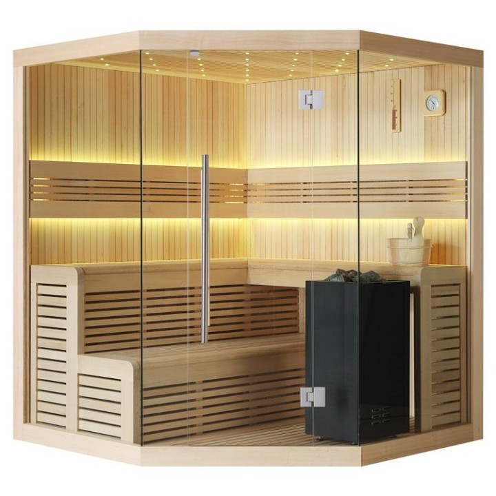 Finská sauna EAGO AWT B1111C hemlock 180×180 9 kW Virta Bi-O