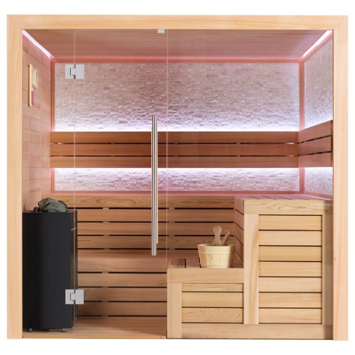 Finská sauna EAGO AWT B1603B červený cedr 200×180 9 kW Virta Bi-O