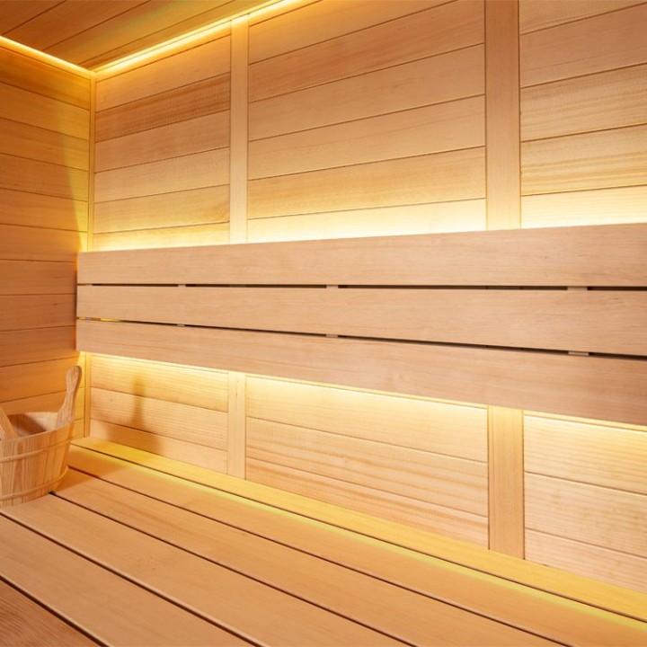 Finská sauna EAGO AWT E1614C hemlock 160×150 6 kW TheWall