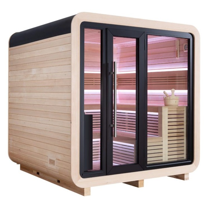 Zahradní sauna EAGO AWT Saunahaus THE CUBE X2 hemlock 225×225 bez kamen