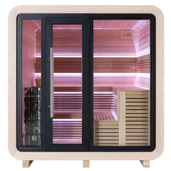 Zahradní sauna EAGO AWT Saunahaus THE CUBE X2 hemlock 225×225 bez kamen