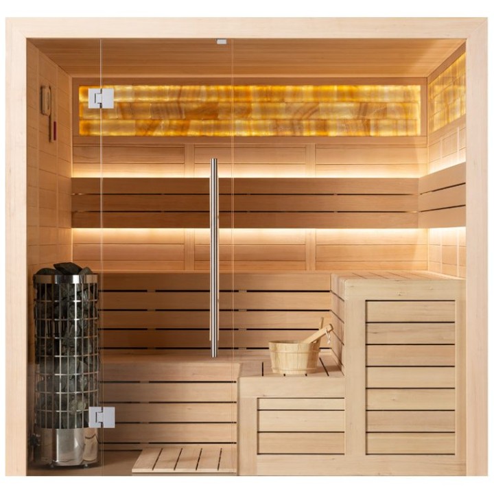 Finská sauna EAGO AWT E1623B hemlock 200×180 9 kW Cilindro