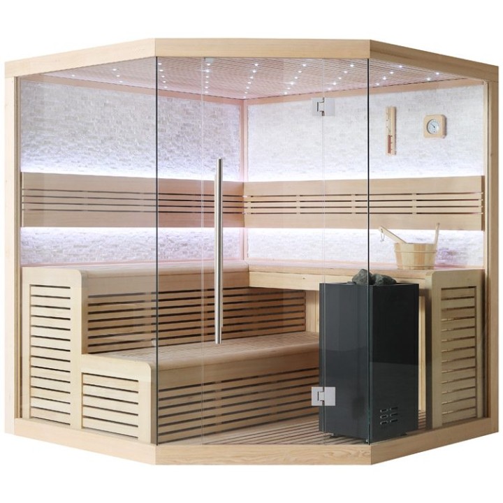 Finská sauna EAGO AWT B1101B hemlock 200×200 9 kW EOS BiO-Cubo