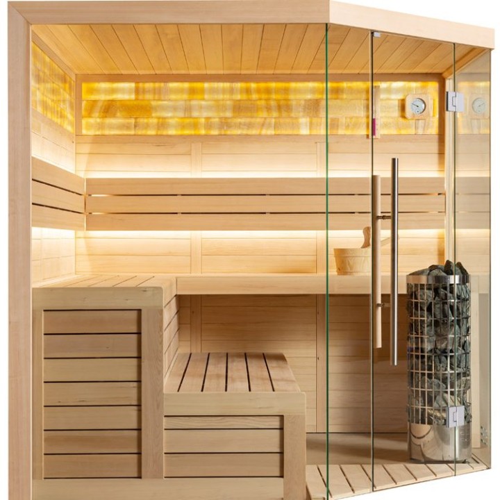 Finská sauna EAGO AWT B1621B hemlock 200×200 9 kW Virta Bi-O