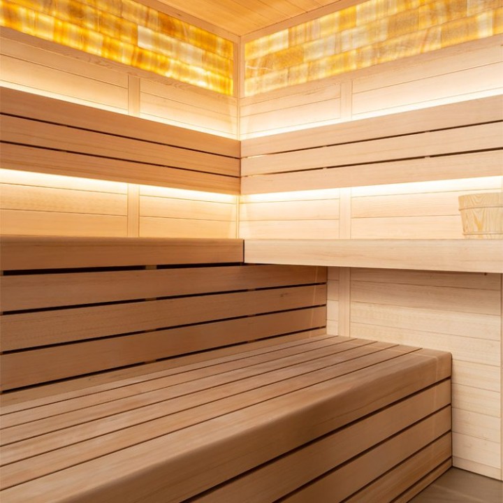 Finská sauna EAGO AWT B1621C hemlock 180×180 9 kW EOS Bi-O Cubo