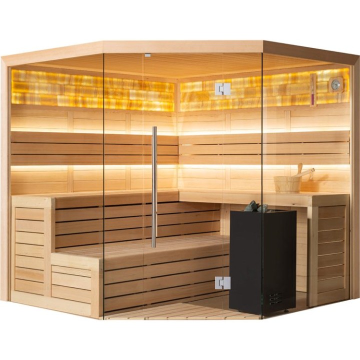 Finská sauna EAGO AWT E1621A hemlock 220×220 9 kW Virta