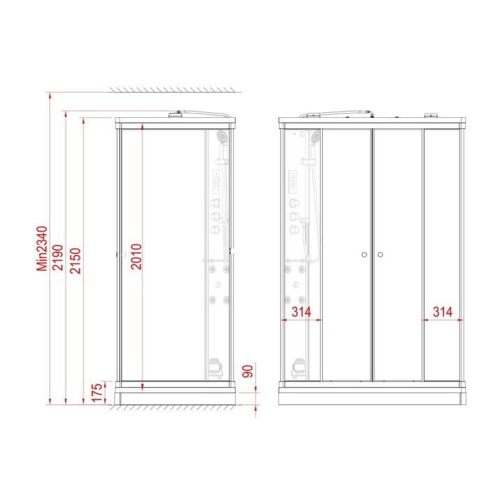 Parní kabina Modera pro 2 osoby | 140×90 cm bílé sklo posuvné dveře obdélníková