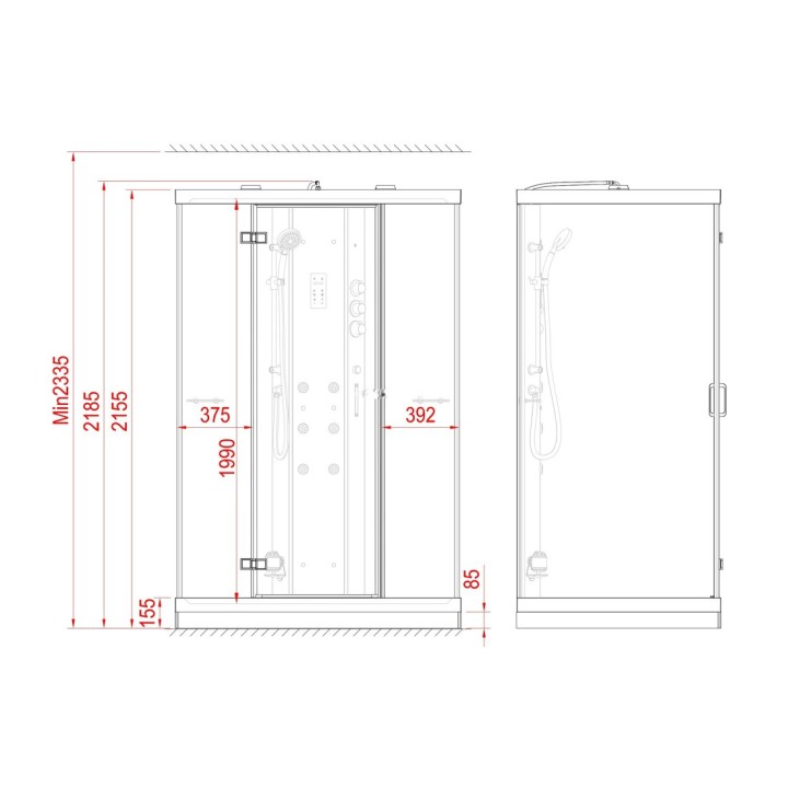 Parní kabina Lusso pro 2 osoby | 140×100 cm bílé sklo otočné dveře obdélníková
