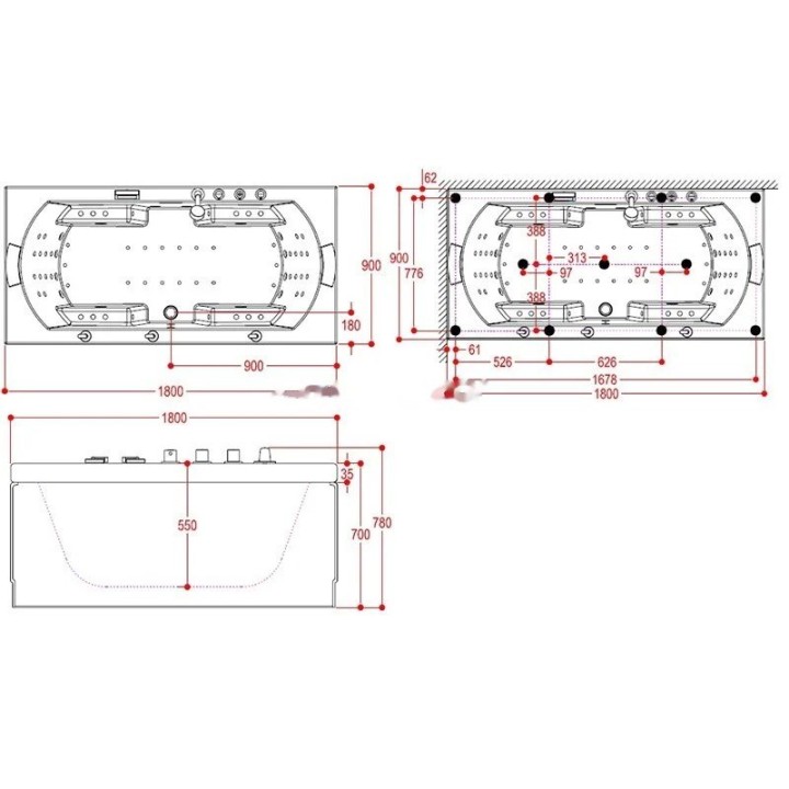 Vířivá vana Atlantic Platinum | pro 2 osoby 180×90 cm vodní a vzduchová masáž s turbem