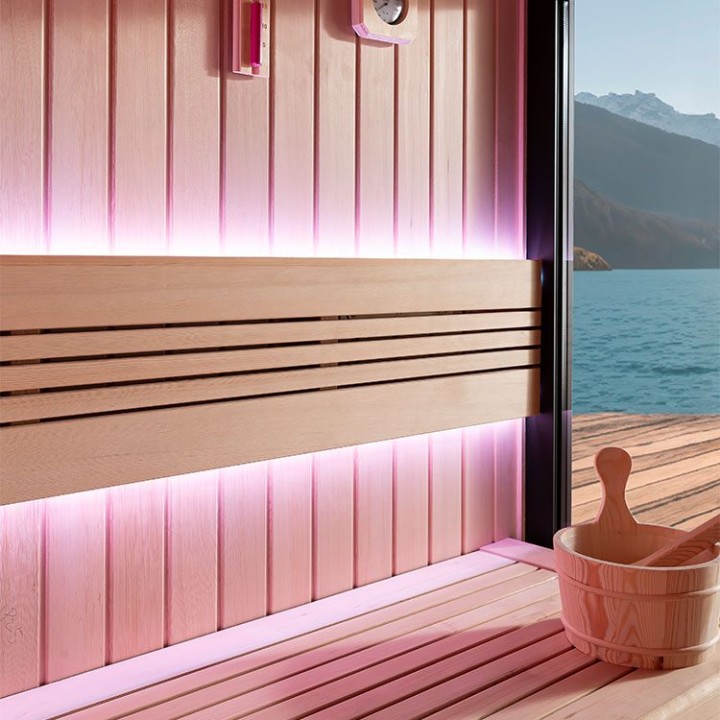 Zahradní sauna EAGO AWT Saunahaus THE CUBE X6 hemlock 300×235 12 kW EOS Cubo