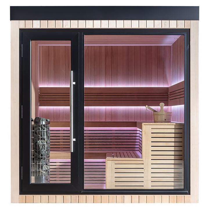 Zahradní sauna EAGO AWT Saunahaus THE CUBE X4 hemlock 235×235 9 kW Cilindro
