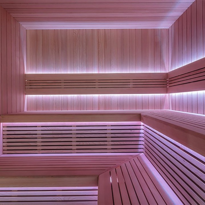 Zahradní sauna EAGO AWT Saunahaus THE CUBE X4 hemlock 235×235 9 kW Cilindro