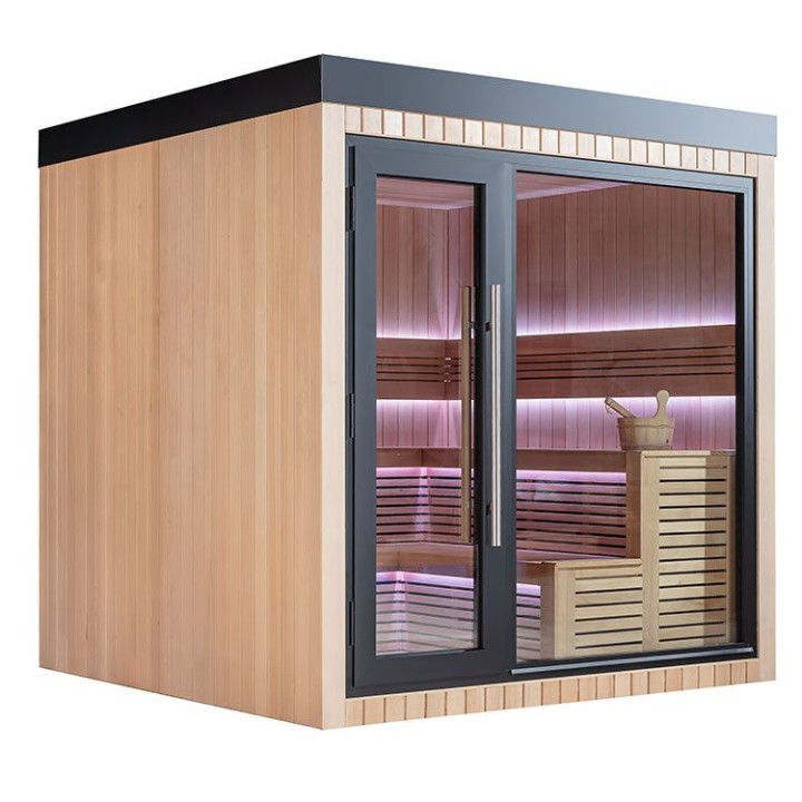 Zahradní sauna EAGO AWT Saunahaus THE CUBE X4 hemlock 235×235 bez kamen