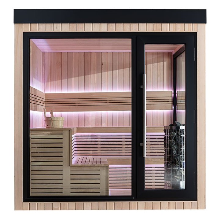 Zahradní sauna EAGO AWT Saunahaus THE CUBE X5-R hemlock 235×235 9 kW Cilindro