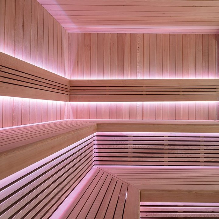 Zahradní sauna EAGO AWT Saunahaus THE CUBE X5-R hemlock 235×235 9 kW Cilindro