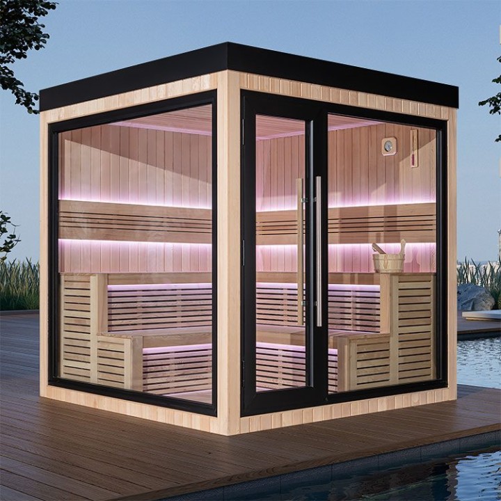 Zahradní sauna EAGO AWT Saunahaus THE CUBE X5-L hemlock 235×235 bez kamen