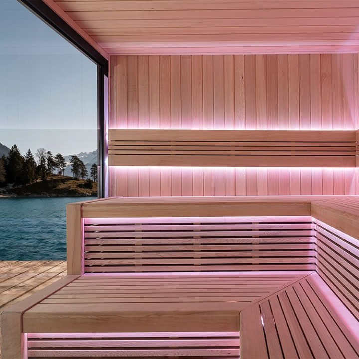 Zahradní sauna EAGO AWT Saunahaus THE CUBE X5-L hemlock 235×235 bez kamen