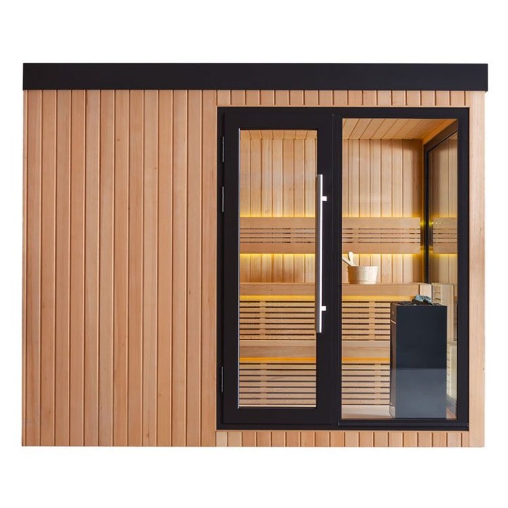 Zahradní sauna EAGO AWT Saunahaus THE CUBE X7-R hemlock 300×235 bez kamen
