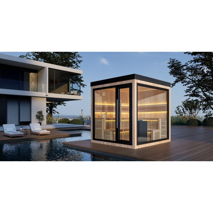 Zahradní sauna EAGO AWT Saunahaus THE CUBE X5-R hemlock 235×235 9 kW EOS Cubo