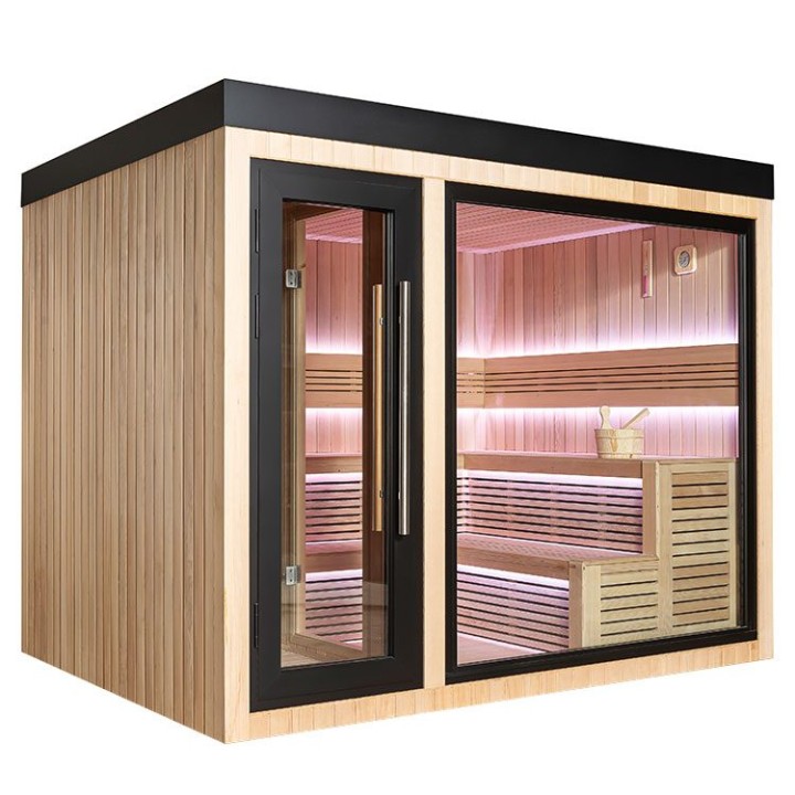 Zahradní sauna EAGO AWT Saunahaus THE CUBE X6 hemlock 300×235 bez kamen