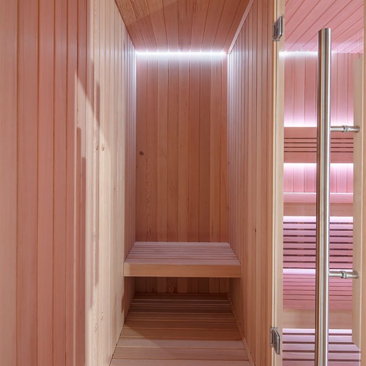 Zahradní sauna EAGO AWT Saunahaus THE CUBE X6 hemlock 300×235 bez kamen