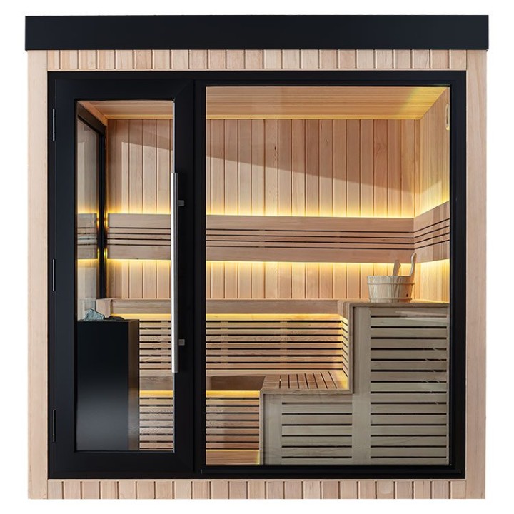 Zahradní sauna EAGO AWT Saunahaus THE CUBE X5-L hemlock 235×235 9 kW EOS Cubo