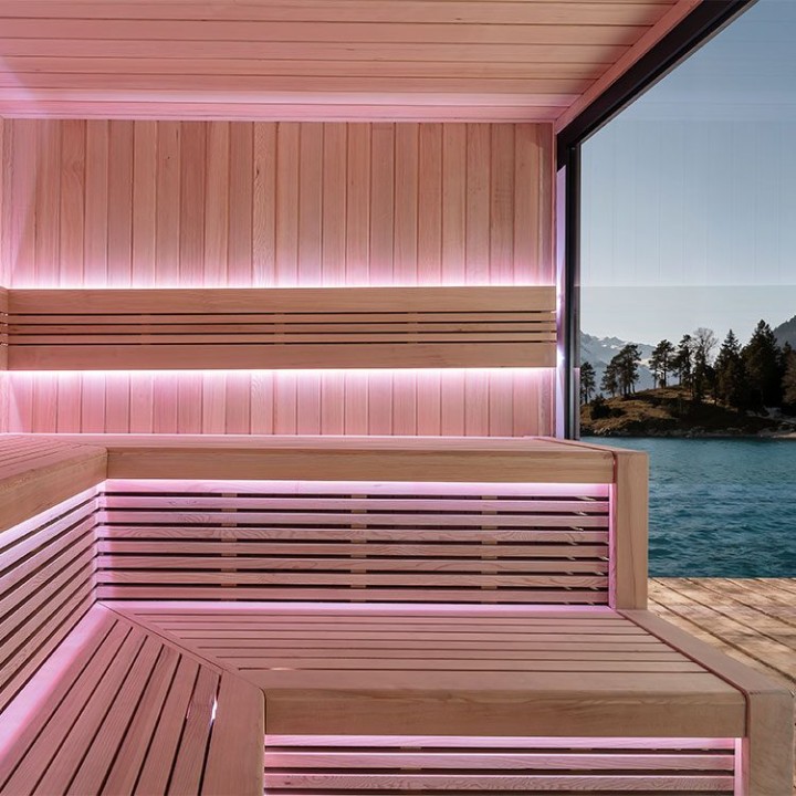 Zahradní sauna EAGO AWT Saunahaus THE CUBE X5-R hemlock 235×235 9 kW EOS BiO-Cubo