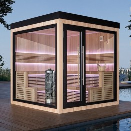 Zahradní sauna EAGO AWT Saunahaus THE CUBE X5-L hemlock 235×235 9 kW Cilindro