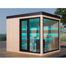 Zahradní sauna EAGO AWT Saunahaus THE CUBE X7-R hemlock 300×235 12 kW EOS BiO-Cubo