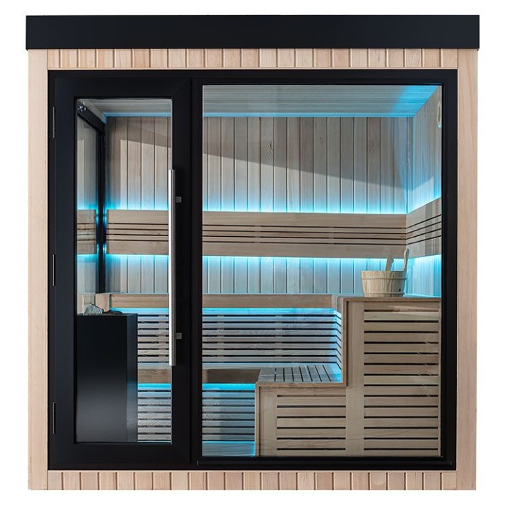Zahradní sauna EAGO AWT Saunahaus THE CUBE X5-L hemlock 235×235 9 kW EOS BiO-Cubo