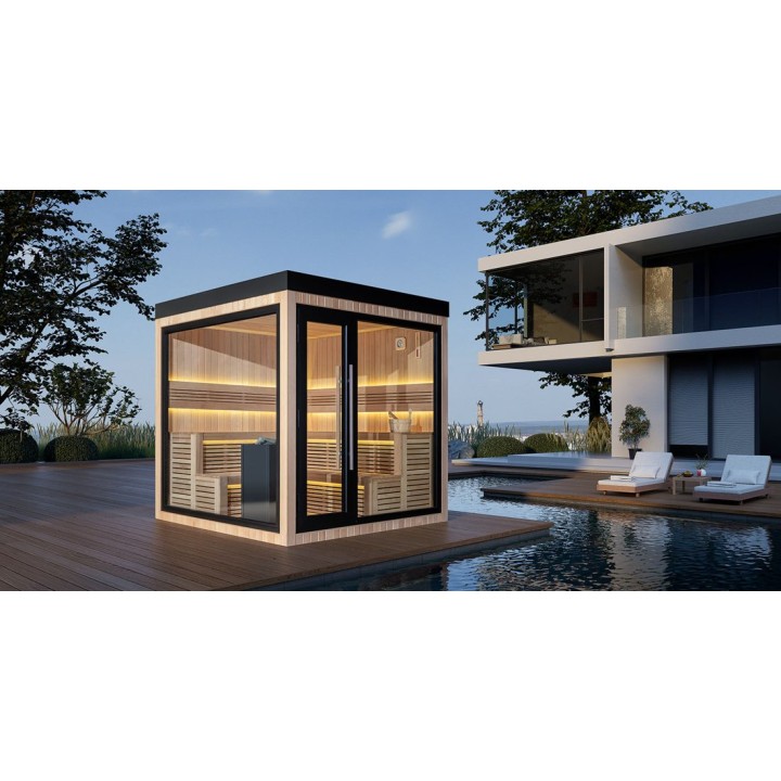 Zahradní sauna EAGO AWT Saunahaus THE CUBE X5-L hemlock 235×235 9 kW EOS BiO-Cubo