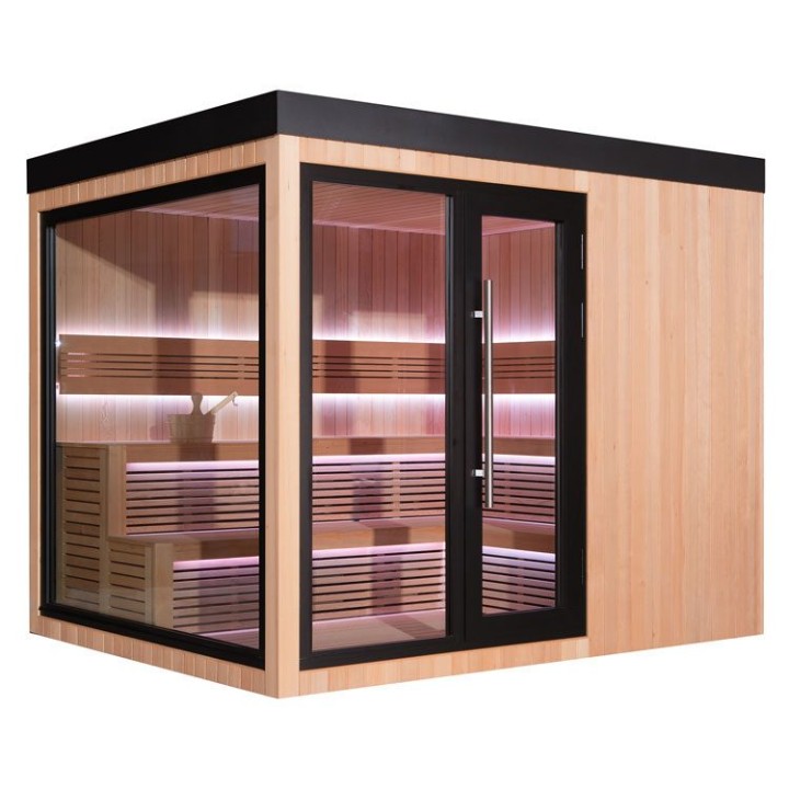Zahradní sauna EAGO AWT Saunahaus THE CUBE X7-L hemlock 300×235 bez kamen
