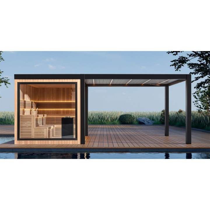 Zahradní sauna EAGO AWT Saunahaus THE CUBE X7-L hemlock 300×235 bez kamen