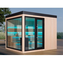 Zahradní sauna EAGO AWT Saunahaus THE CUBE X7-L hemlock 300×235 12 kW EOS BiO-Cubo
