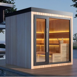 Zahradní sauna EAGO AWT Saunahaus THE CUBE X4 hemlock 235×235 9 kW EOS Cubo