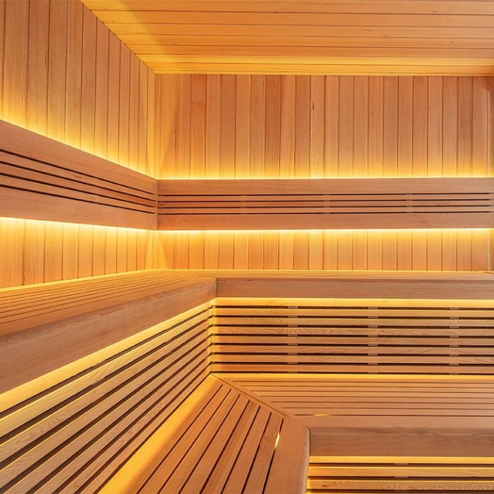 Zahradní sauna EAGO AWT Saunahaus THE CUBE X4 hemlock 235×235 9 kW EOS Cubo