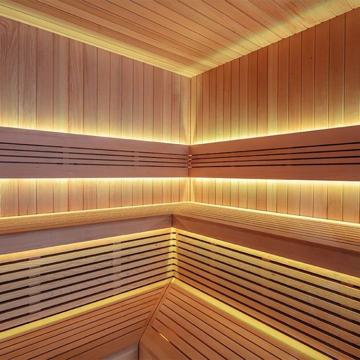 Zahradní sauna EAGO AWT Saunahaus THE CUBE X4 hemlock 235×235 9 kW EOS Cubo