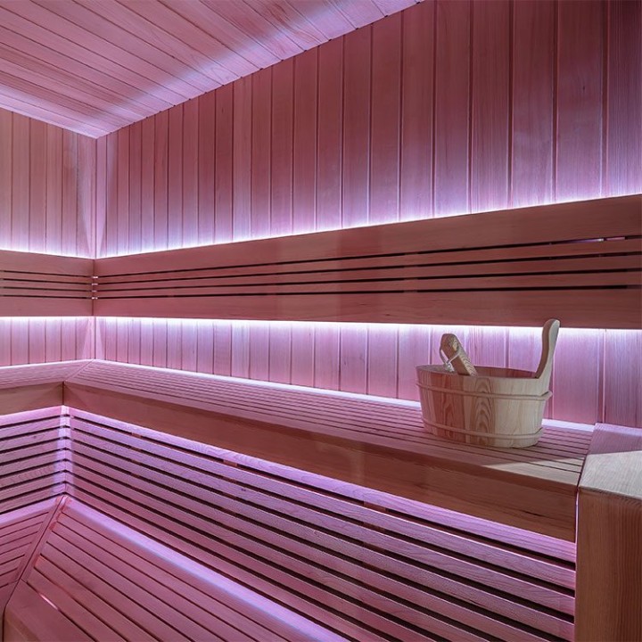 Zahradní sauna EAGO AWT Saunahaus THE CUBE X4 hemlock 235×235 9 kW EOS Cubo