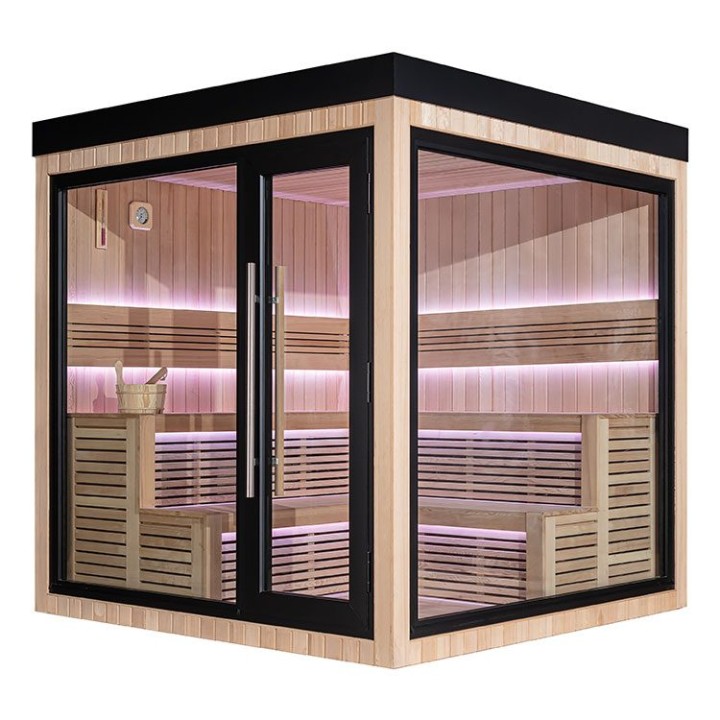 Zahradní sauna EAGO AWT Saunahaus THE CUBE X5-R hemlock 235×235 bez kamen