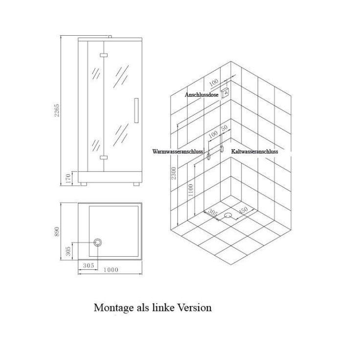 Parní sprchový box EAGO AWT DZ960F8 černý 100×90 levé provedení