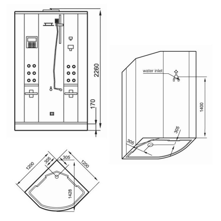Parní sprchový box EAGO AWT DZ962F8 černý 120×120