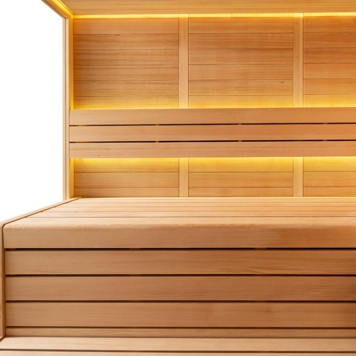 Finská sauna EAGO AWT B1611XL hemlock 250×250 9 kW Virta Bi-O