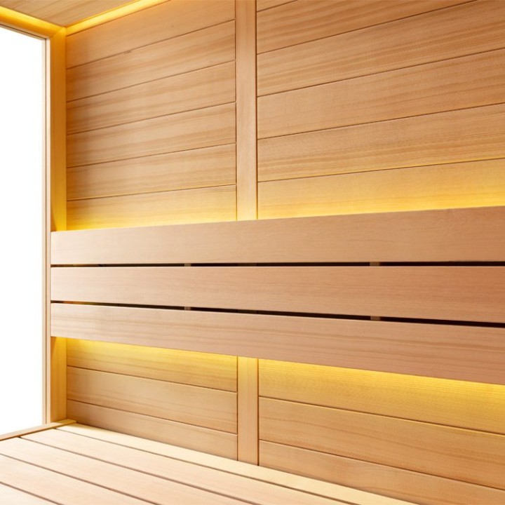 Finská sauna EAGO AWT B1611XL hemlock 250×250 9 kW Virta Bi-O