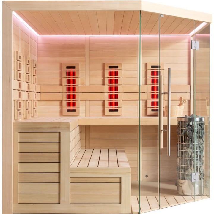 Finská sauna EAGO AWT E1611XL-IR hemlock 250×250 9 kW Cilindro