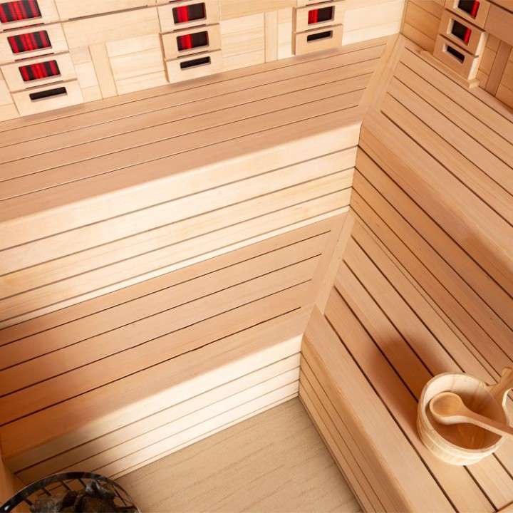 Finská sauna EAGO AWT E1613XL-IR hemlock 240×200 9 kW Cilindro