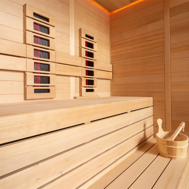 Finská sauna EAGO AWT E1614B-IR hemlock 180×150 6 kW TheWall