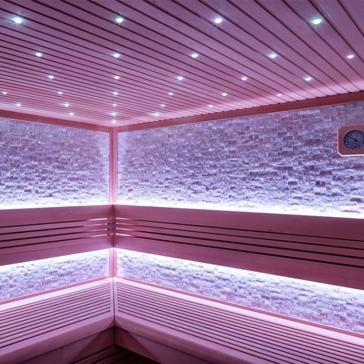 Finská sauna EAGO AWT B1101C hemlock 180×180 9 kW EOS BiO-Cubo