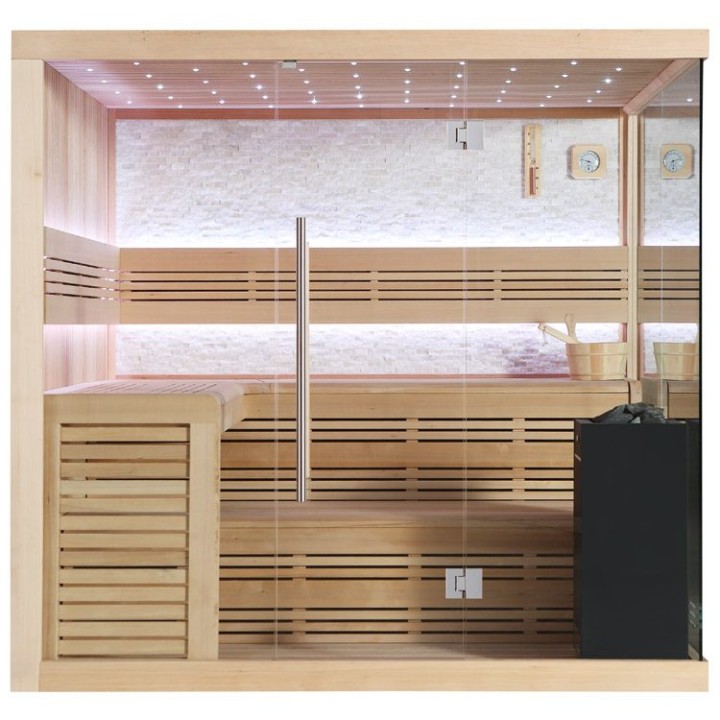 Finská sauna EAGO AWT B1105A hemlock 220×200 9 kW EOS BiO-Cubo