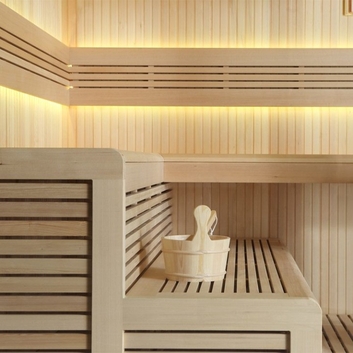 Finská sauna EAGO AWT B1111C hemlock 180×180 9 kW EOS BiO-Cubo